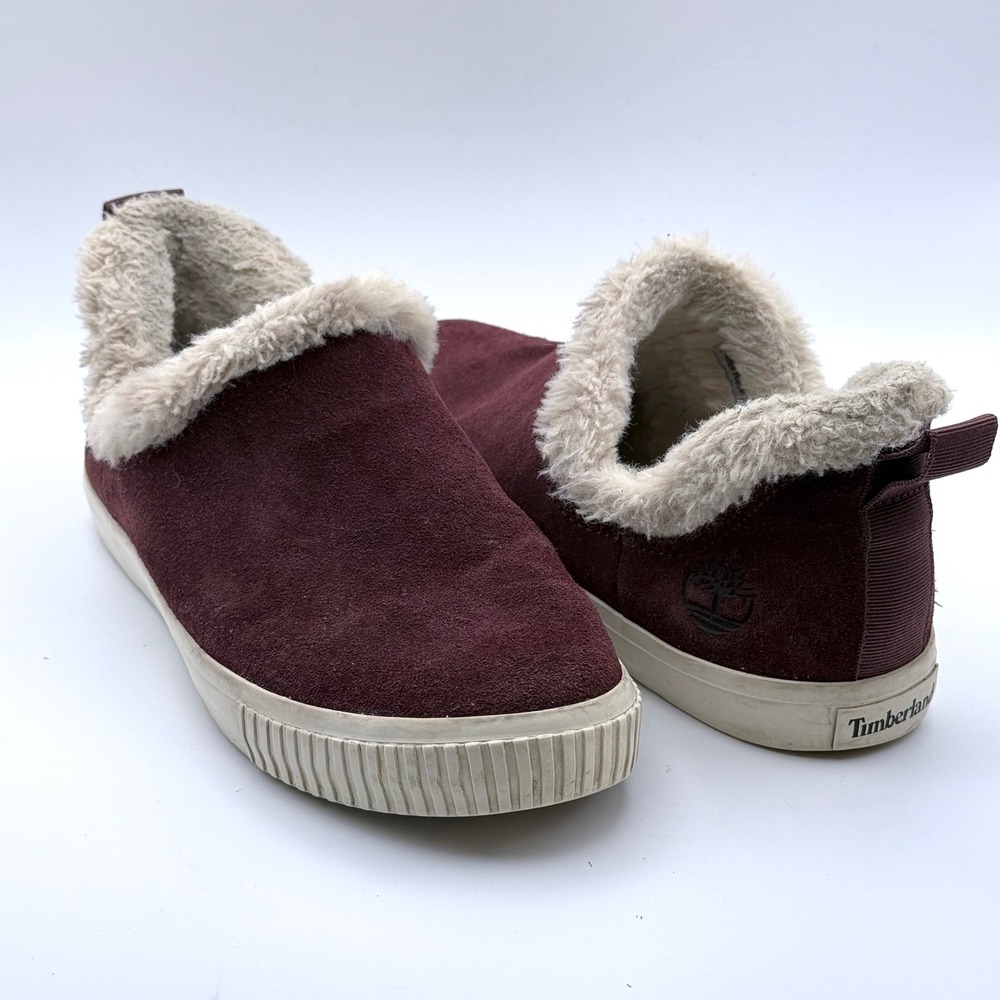 Timberland Skyla Bay Suede Faux Fur Slip On Shoes Burgundy Womens 8.5